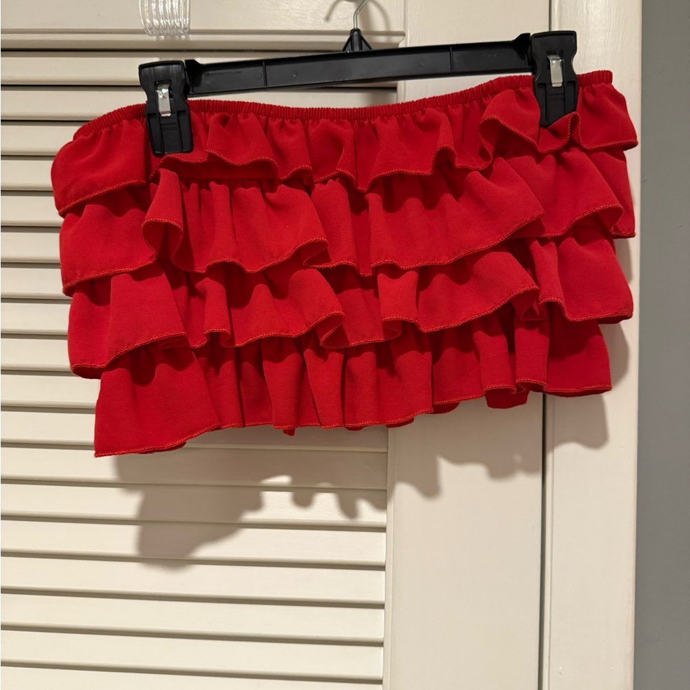 Red Ruffled Bandeau Top
